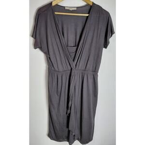 LOFT Gray Wrap Dress Solid Knit Knee Length Short Sleeve Women Size S
